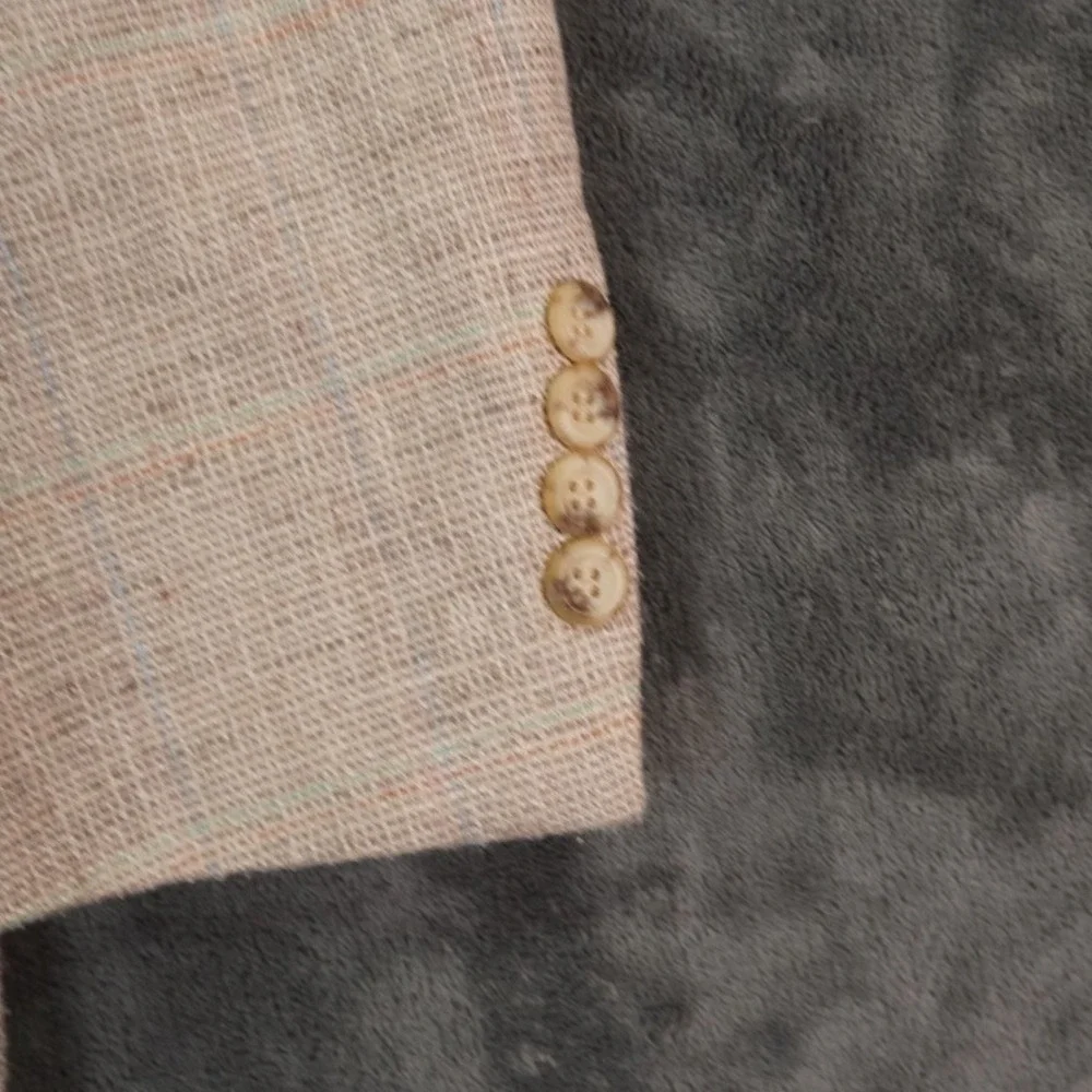VTG Bill Blass Blazer Mens 42 Long? Sport‎ Coat Beige Textured Linen? USA Made